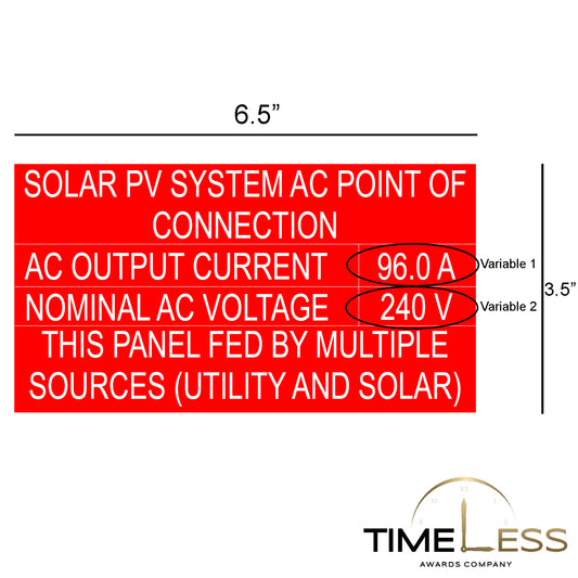 Solar PV System AC Point Of Connection Red/White Electrical Label