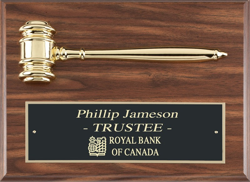 9" x 12" Walnut Finish Plaque with Gold Gavel