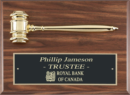 9" x 12" Walnut Finish Plaque with Gold Gavel